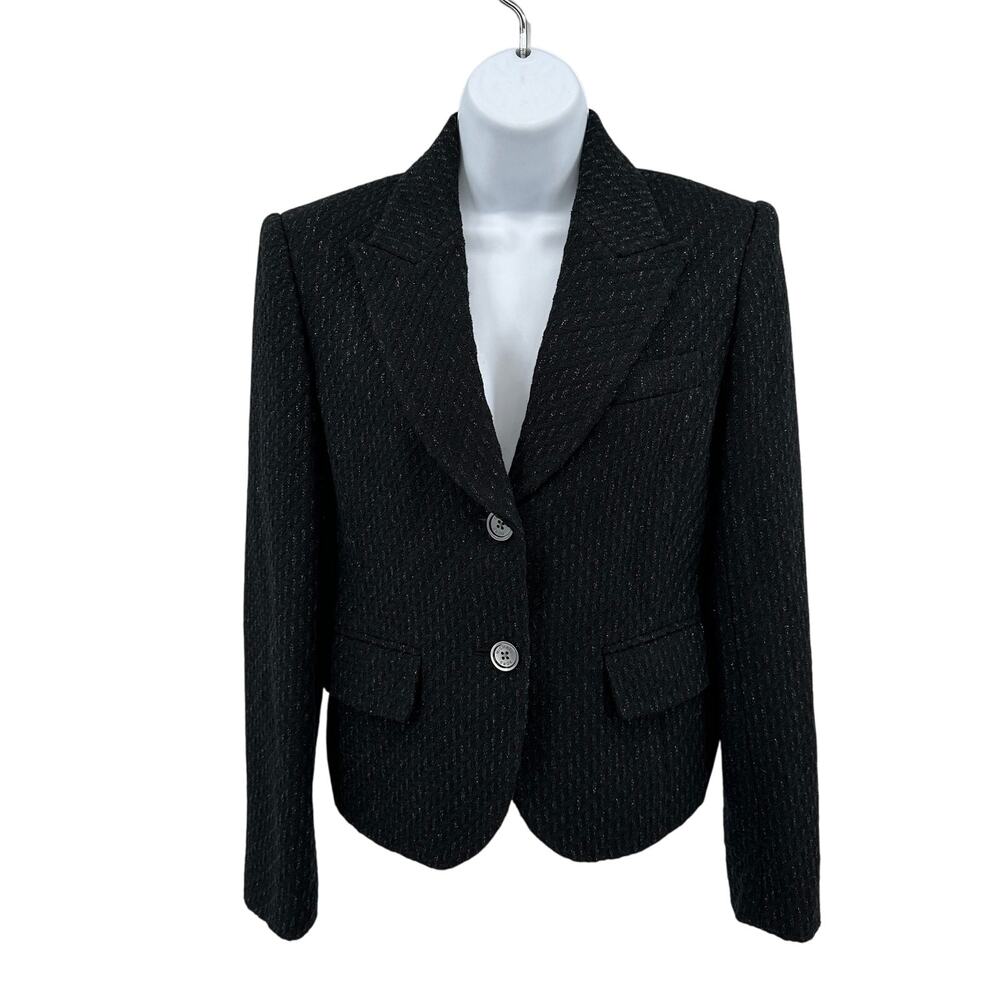 Michael Kors Wool Blend Blazer Jacket Womens 6 Black w/Silver Fleck Long Sleeve